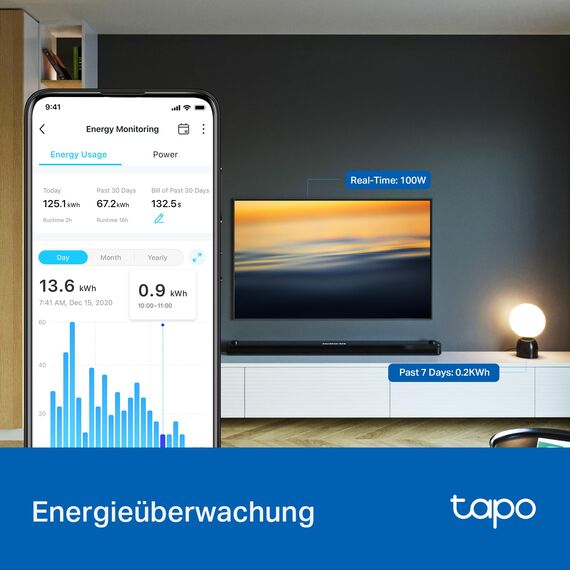 Tapo P115 Smart WLAN Steckdose mit Energieverbrauchskontrolle, funktioniert mit Alexa, Google Home, Sprachsteuerung, Fernzugriff, Kein Hub notwendig