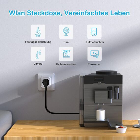 EIGHTREE Smart WLAN Steckdose, Smart Home WiFi Steckdose mit Stromverbrauch Messen, Zeitplan, Fernzugriff, TÜV Zertifiziert, 16A, Funktioniert mit Alexa, Google Home, SmartThings, 4er Pack