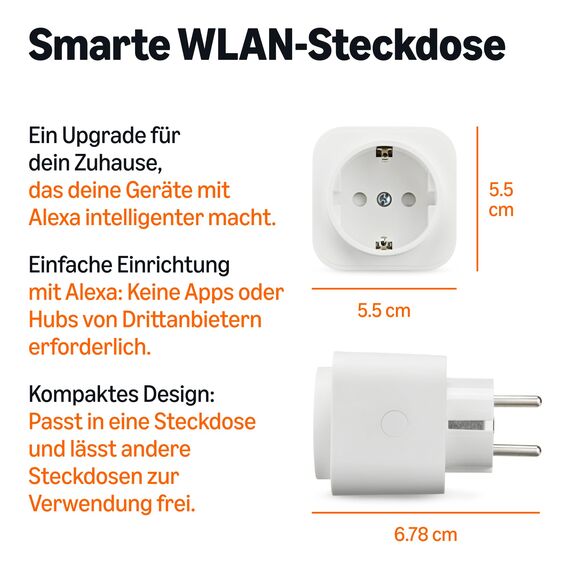 Amazon Basics Smart WLAN-Steckdose Wi-Fi für EU-Steckdose, für den Innenbereich, nur kompatibel mit Alexa, Weiß, 4 Stück