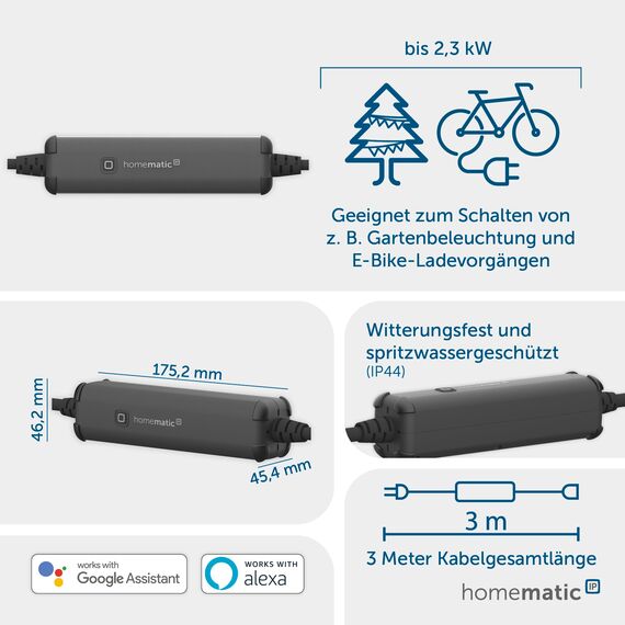 Homematic IP Access Point 2, anthrazit + Schalt-Mess-Kabel – außen, Smart Home, steuert Gartenlampen und -geräte smart per App, Alexa & Google Assistant, für den Außenbereich, Outdoor, IP44