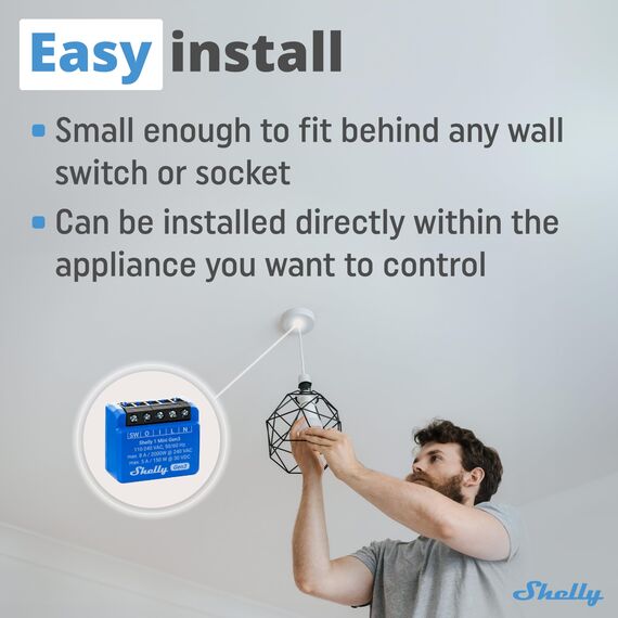 Shelly 1 Mini Gen3 - WLAN & Matter Smart Relaisschalter, 1 Kanal, 8A, Potentialfreier Kontakt, Lichtschalter, Garagentoröffner, Heizung, Smart Home, Zeitschaltuhr, Kein Hub Erforderlich, Alexa, Google