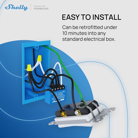 Shelly 1 Mini Gen3 - WLAN & Matter Smart Relaisschalter, 1 Kanal 8A, Potentialfreier Kontakt, Lichtschalter, Garagentoröffner, Smart Home, Zeitschaltuhr, Kein Hub Erforderlich, Alexa, Google (2 Stück)