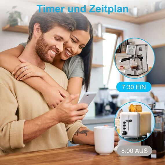EIGHTREE Smart WLAN Steckdose, Smart Home WiFi Steckdose mit Stromverbrauch Messen, Zeitplan, Fernzugriff, TÜV Zertifiziert, 16A, Funktioniert mit Alexa, Google Home, SmartThings, 4er Pack