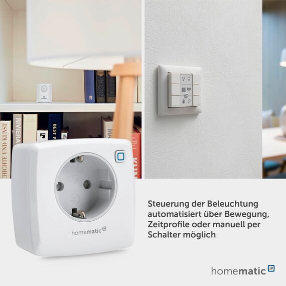 Homematic IP Dimmer-Steckdose – Phasenabschnitt, Smart Home, digitaler Zwischenstecker dimmt Leuchten per App, Alexa & Google Home, Energie sparen, max. Schaltleistung 80VA, 150327A0
