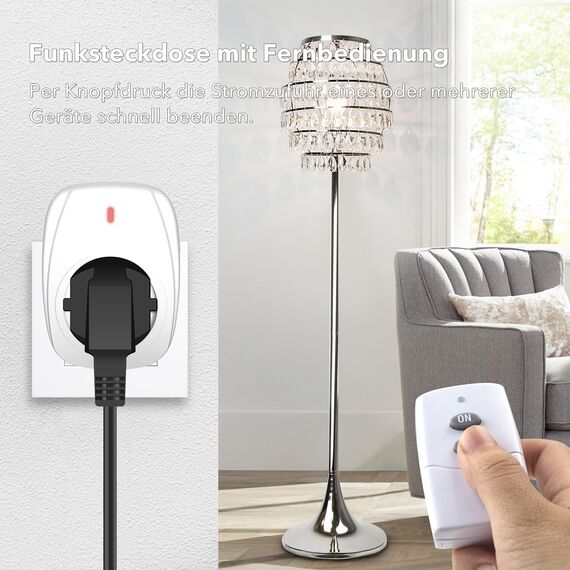 HBN 1X Funksteckdosen mit 1 Fernbedienung, 16A/3.680W Ferngesteuerte Stecker für Innen Weihnachtsdeko, Haushaltsgeräte, Reichweite 30m, Weiß