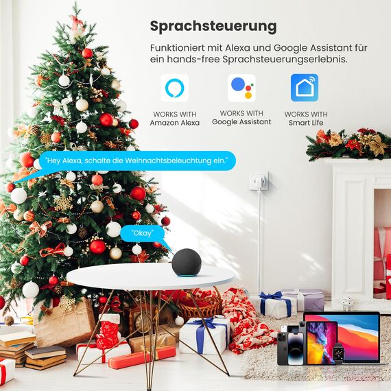 UPXNBOR Smart Steckdose, 16A Smart Home WLAN Steckdose mit Strommessung, Alexa Socket Funktioniert mit Alexa, Google Home, Timer & APP Fernzugriff, Kein Hub notwendig, Nur 2.4GHz WiFi (4er Pack)