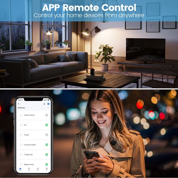 EIGHTREE Smart WLAN Steckdose, Alexa Zubehör WiFi Steckdose mit Strommessung 16A, Sprachsteuerung & Timer, Smart Home funktioniert mit Alexa, Google Home