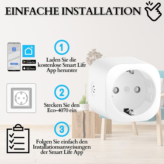 Echos Smart WiFi Steckdose 4-teilig - App-gesteuert mit Energiemonitor, Sprachsteuerung mit Google Home und Alexa, Smart Home