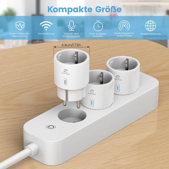 EIGHTREE Smart WLAN Steckdose, Alexa Zubehör WiFi Steckdose mit Strommessung 16A, Sprachsteuerung & Timer, Smart Home funktioniert mit Alexa, Google Home