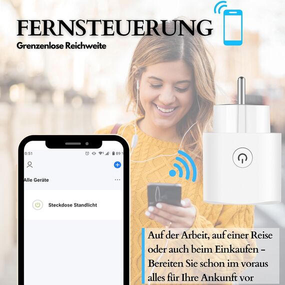 Echos Smart WiFi Steckdose 4-teilig - App-gesteuert mit Energiemonitor, Sprachsteuerung mit Google Home und Alexa, Smart Home