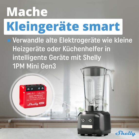 Shelly 1PM Gen3 - WLAN Smart Relais Schalter, Strommessung, Stromzähler, 1 Kanal, 8A, Lichtschalter, Heizung, Smart Home, Zeitschaltuhr, Alexa & Google Home, Kein Hub Erforderlich (2 Stück)