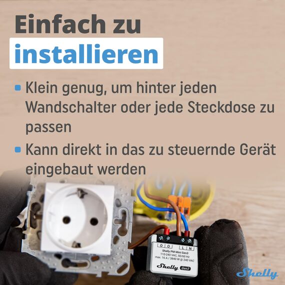 Shelly PM Mini Gen3 - WLAN Smarter Stromzähler, 1 Kanal, 16A, kein Relaisschalter, Leistungsmessung, Echtzeit-Energiezähler, kein Hub Erforderlich, Alexa & Google Home, Hausautomation