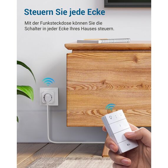 DEWENWILS Funksteckdosen mit Fernbedienung, Plug-In Ein/Aus Funk-Wandschalter, funksteckdosen set,3680W, Erweiterbarer Lichtschalter für Feiertagsdeko, 30M Reichweite,Vorprogrammiert, Weiß