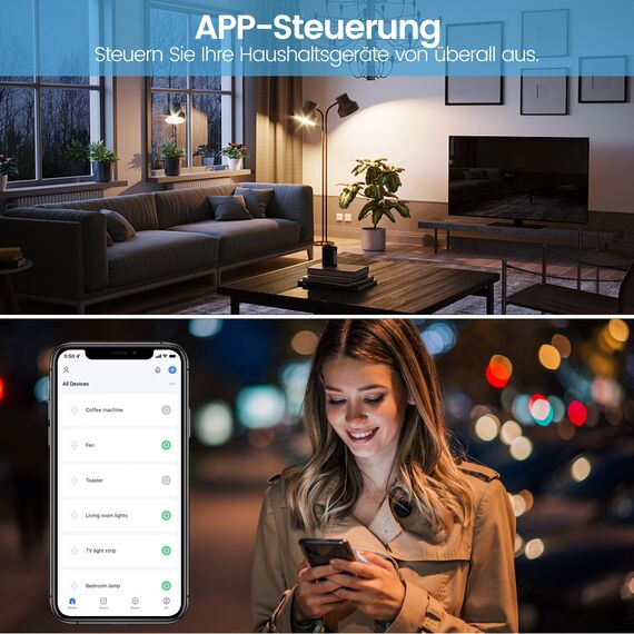 EIGHTREE Smart WLAN Steckdose 4er Pack, Alexa Zubehör WiFi Steckdose mit Strommessung, Sprachsteuerung & Timer, Smart Home funktioniert mit Alexa, Google Home, TÜV Zertifiziert