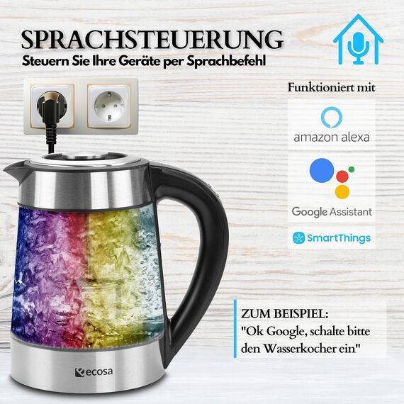 Echos Smart WiFi Steckdose 4-teilig - App-gesteuert mit Energiemonitor, Sprachsteuerung mit Google Home und Alexa, Smart Home
