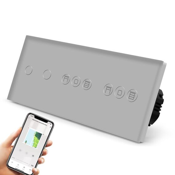 BSEED Smart Alexa Schalter mit Rolladenschalter,2 Fach Smart WiFi Touch Lichtschalter Fernbedienung mit Smart Life/Tuya APP,Doppelt Jalousieschalter Kompatibel mit Alexa und Google Home Grau