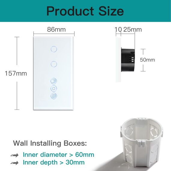 BSEED Alexa WiFi Touch Schalter 2 Fach 1 Weg Fernbedienung mit Smart Life/Tuya APP mit Smart Rolladenschalter Jalousieschalter Alexa und Google Home Kompatibel Weiß