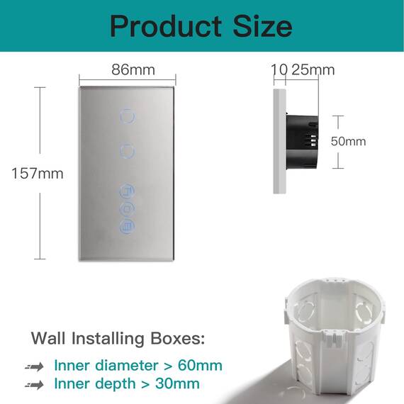 BSEED Alexa WiFi Touch Schalter 2 Fach 1 Weg Fernbedienung mit Smart Life/Tuya APP mit Smart Rolladenschalter Jalousieschalter Alexa und Google Home Kompatibel Grau
