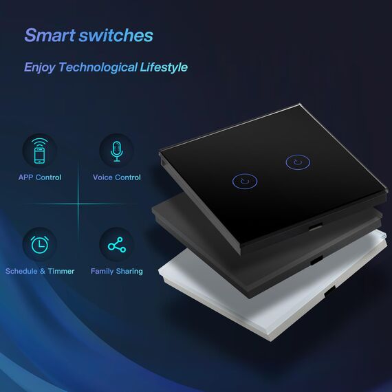 BSEED WLAN Smart Touch Lichtschalter (Neutralleiter Erforderlich), WIfI Schalter aus Glas, Alexa und Google Home Work mit Tuya, 1 Fach 1 Weg Grau