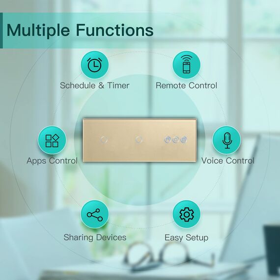 BSEED Smart Alexa Doppelt Schalter mit Rolladenschalter,1 Fach Smart WiFi Touch Lichtschalter Fernbedienung mit Smart Life/Tuya APP,Jalousieschalter Kompatibel mit Alexa und Google Home Gold