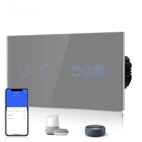 BSEED Alexa WiFi Touch Schalter 2 Fach 1 Weg Fernbedienung mit Smart Life/Tuya APP mit Smart Rolladenschalter Jalousieschalter Alexa und Google Home Kompatibel Grau
