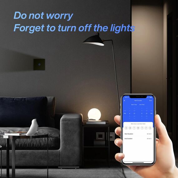 BSEED WLAN Smart Touch Lichtschalter (Neutralleiter Erforderlich), WIfI Schalter aus Glas, Alexa und Google Home Work mit Tuya, 1 Fach 1 Weg Grau