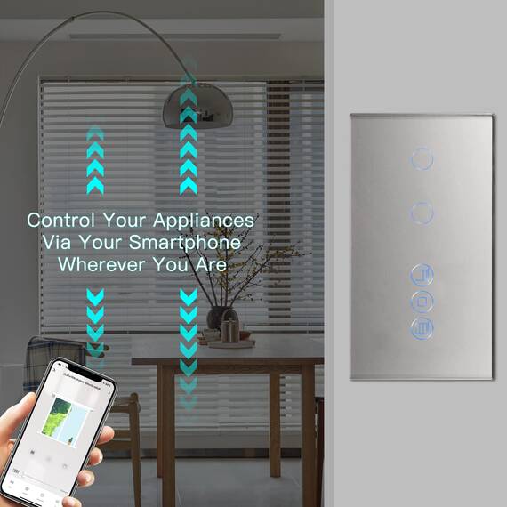 BSEED Alexa WiFi Touch Schalter 2 Fach 1 Weg Fernbedienung mit Smart Life/Tuya APP mit Smart Rolladenschalter Jalousieschalter Alexa und Google Home Kompatibel Grau