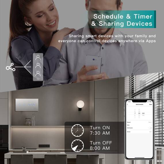 BSEED Alexa WiFi Touch Schalter 2 Fach 1 Weg Fernbedienung mit Smart Life/Tuya APP mit Smart Rolladenschalter Jalousieschalter Alexa und Google Home Kompatibel Grau
