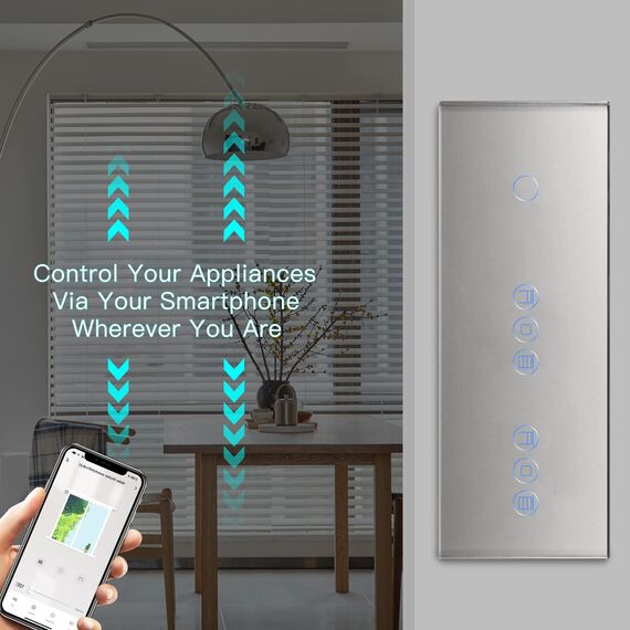 BSEED Smart Alexa Schalter mit Rolladenschalter,1 Fach Smart WiFi Touch Lichtschalter Fernbedienung mit Smart Life/Tuya APP,Doppelt Jalousieschalter Kompatibel mit Alexa und Google Home Grau