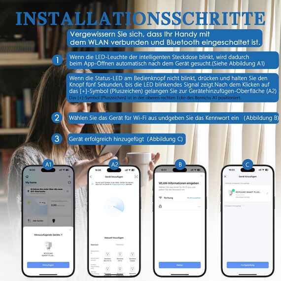 ROYOUNG WLAN Steckdose 1er Pack Smart Home Plug 16A 2,4GHz mit Strommessung kompatibel mit Alexa/Google Home, Stromverbrauch Messen, Sprachsteuerung, APP Fernsteuerung