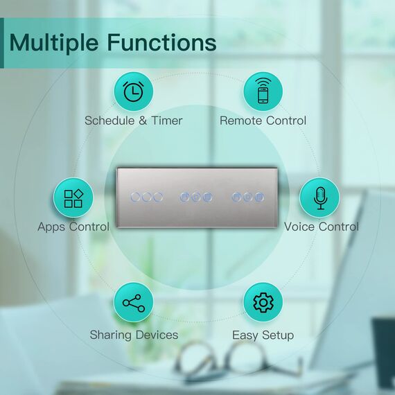 BSEED Smart Alexa Schalter mit Rolladenschalter,3 Fach Smart WiFi Touch Lichtschalter Fernbedienung mit Smart Life/Tuya APP,Doppelt Jalousieschalter Kompatibel mit Alexa und Google Home Grau
