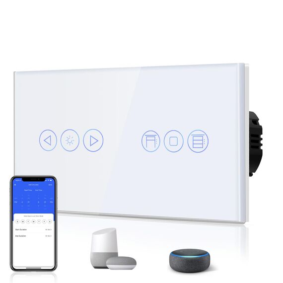 BSEED WIFI Berühren Dimmer Wandschalter 1 Fach 1 Weg mit 3 Fach 1 Weg WIFI Berühren Rolladen Schalter kompatibel mit Alexa und Google Home (Neutralleiter erforderlich) Weiß