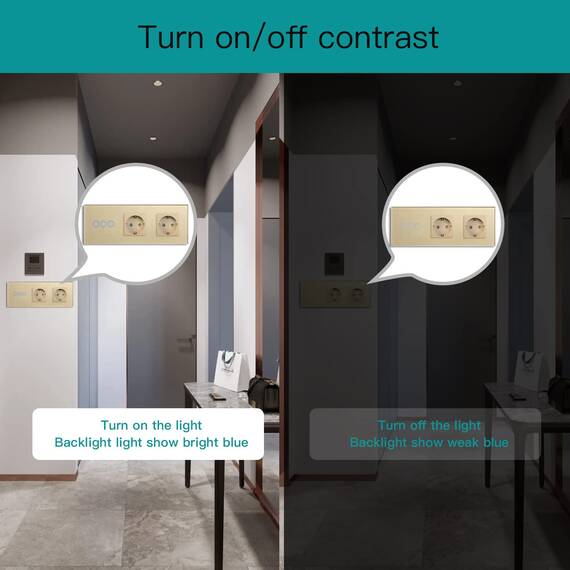 BSEED WLAN Lichtschalter(Neutralleiter Erforderlich),3 Fach 1 Weg Schalter mit 2 Non-Wifi Steckdose aus Glas, Wifi Schalter Kompatibel mit Alexa/Tuya/Google Home/SAMRT LIFE, Gold