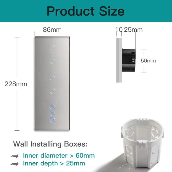 BSEED Smart Alexa Doppelt Schalter mit Rolladenschalter,2 Fach Smart WiFi Touch Lichtschalter Fernbedienung mit Smart Life/Tuya APP,Jalousieschalter Kompatibel mit Alexa und Google Home Grau