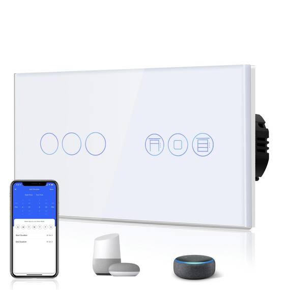 BSEED Alexa WiFi Touch Schalter 3 Fach 1 Weg Fernbedienung mit Smart Life/Tuya APP mit Smart Rolladenschalter Jalousieschalter Alexa und Google Home Kompatibel Weiß