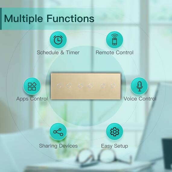 BSEED Drei Fach Smart Alexa Lichtschalter aus Glas, WiFi Touch Wandschalter 2 Fach 1 Weg (Neutralleiter Erforderlich), Alexa/Tuya/Google Home-kompatible 228mm * 86mm Gold