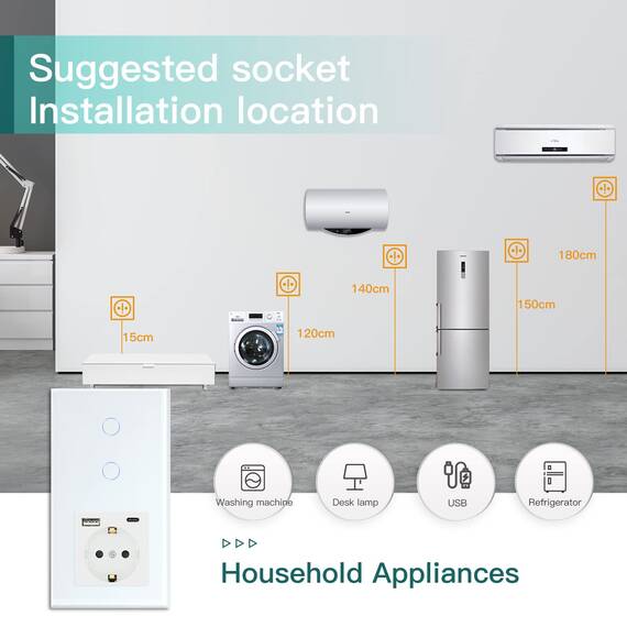 BSEED WLAN Lichtschalter(Neutralleiter Erforderlich), 2 Fach 1 Weg wifi Schalter mit Non-Wifi Steckdose USB C aus Glas, Smart Schalter Kompatibel mit Alexa/Tuya/Google Home/SAMRT LIFE, Weiß