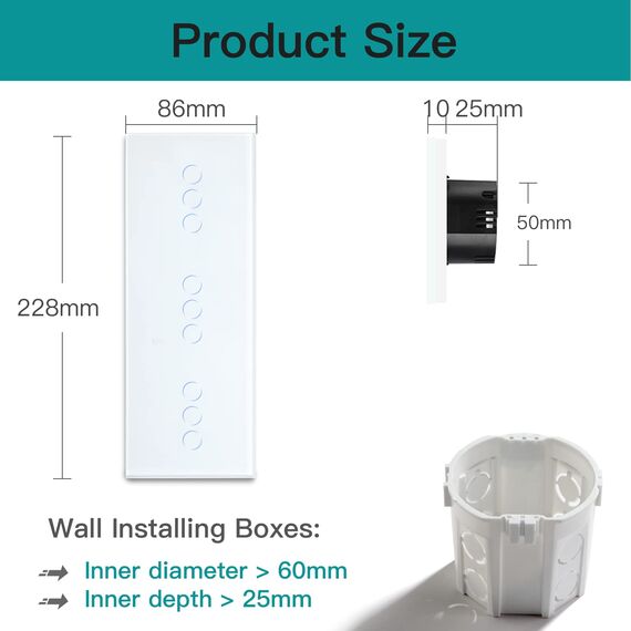 BSEED Drei Fach Smart Alexa Lichtschalter aus Glas, WiFi Touch Wandschalter 3 Fach 1 Weg (Neutralleiter Erforderlich), Alexa/Tuya/Google Home-kompatible 228mm * 86mm Weiß