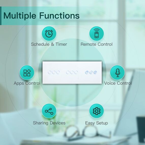 BSEED smart Alexa Doppelt Schalter mit Rolladenschalter, 3 Fach Touch Lichtschalter Fernbedienung mit Smart Life/Tuya APP, Jalousieschalter Kompatibel mit Alexa und Google Home Weiß