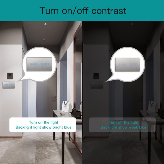 BSEED WiFi 1 Fach Dimmer mit 1 Fach Vorhangschalter-Touch-Schalter (Neutralleiter erforderlich) 1 Weg Tuya Alexa Google Glasscheibe Vorhangschalter Wandschalter Grau