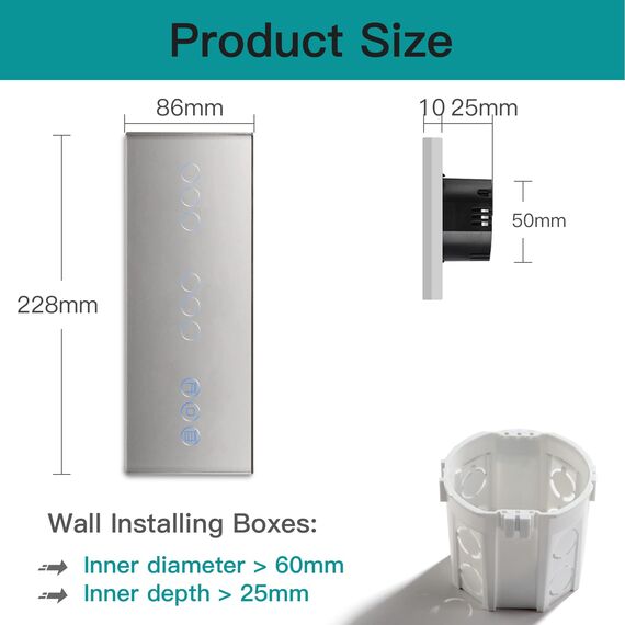 BSEED Smart Alexa Doppelt Schalter mit Rolladenschalter,3 Fach Smart WiFi Touch Lichtschalter Fernbedienung mit Smart Life/Tuya APP,Jalousieschalter Kompatibel mit Alexa und Google Home Grau