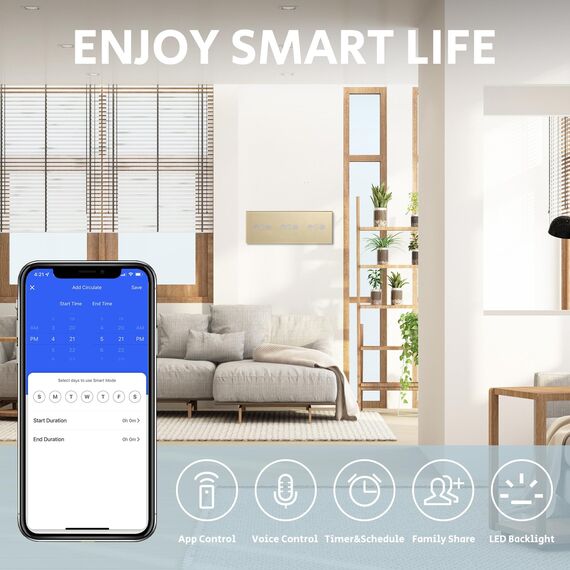 BSEED Smart Alexa Tripel Rolladenschalter,Fernbedienung mit Smart Life APP, Kompatibel mit Alexa und Google Home,Tripel Jalousieschalter mit Touch Panel Gold,APP Fernbedienung und Timing Funktion