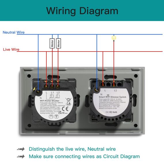 BSEED WIFI Berühren Dimmer Wandschalter 1 Fach 1 Weg mit 3 Fach 1 Weg WIFI Berühren Rolladen Schalter kompatibel mit Alexa und Google Home (Neutralleiter erforderlich) Grau
