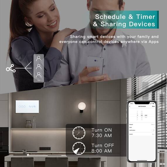 BSEED Alexa WiFi Touch Schalter 3 Fach 1 Weg Fernbedienung mit Smart Life/Tuya APP mit Smart Rolladenschalter Jalousieschalter Alexa und Google Home Kompatibel Weiß