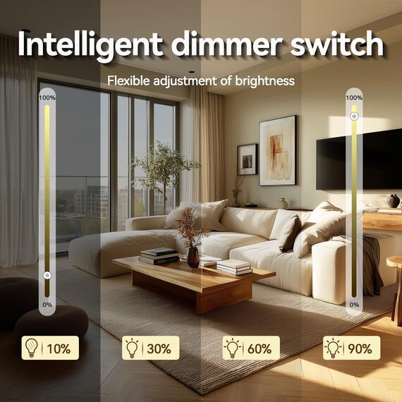 BSEED Dimmer Smart Alexa Lichtschalter 300W Touch Control WIFI Wandlichtschalter (Neutrale Leitung Erforderlich) mit Alexa/Tuya/Google Home 1 Fach 1 Weg Gold