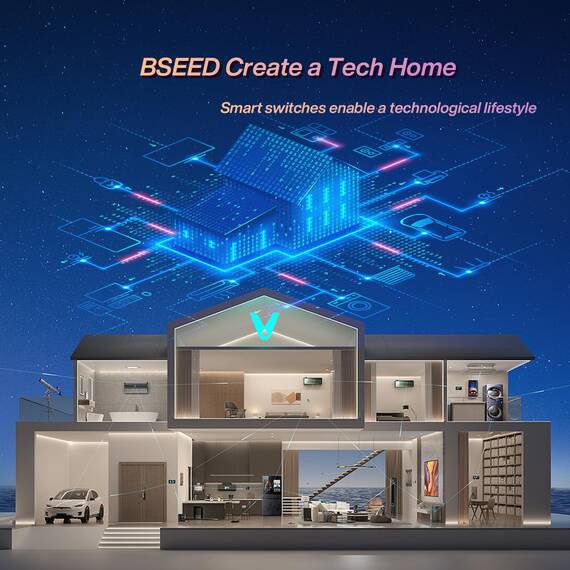 BSEED WLAN Smart Touch Lichtschalter (Neutralleiter Erforderlich) Alexa und Google Home Work mit Tuya WIfI Schalter aus Glas 2 Fach 2 Wege Gold, 2 Pack