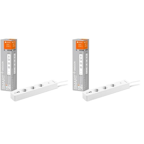 LEDVANCE Smart Plug mit WiFi Technologie, dreifache Steckdosenleiste mit Überlastschutz und Überspannungsschutz inklusive USB Anschlüsse, steuerbar über WiFi App, Alexa und Google (Packung mit 2)