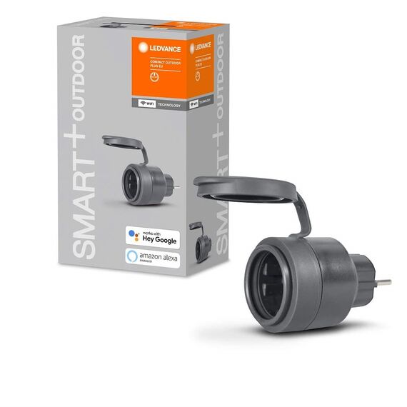 LEDVANCE Smarte Steckdose im kompakten Design,zur Einbindung konventioneller Geräte ins Smart Home,steuerbar mit Alexa & Google, SMART+OUTDOOR COMPACT PLUG,1er-Pack,16A,230V,50Hz,Plug typ F