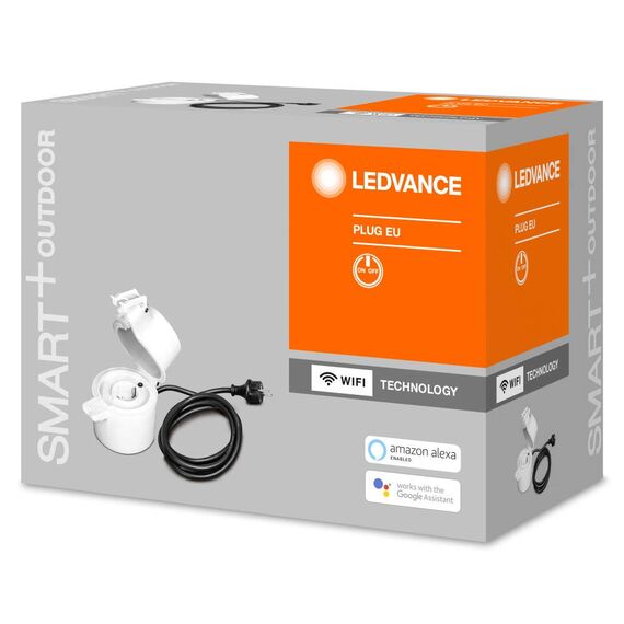 LEDVANCE SMART+ Schaltbare Steckdose für Aussen mit WiFi-Technologie, mit Strom Vermessung, Kompatibel mit Google und Alexa Voice Control, Steuerung per Fernbedienung möglich, 4er-Pack