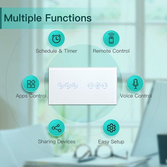 BSEED WiFi 1 Fach Dimmer mit 1 Fach Vorhangschalter-Touch-Schalter (Neutralleiter erforderlich) 1 Weg Tuya Alexa Google Glasscheibe Vorhangschalter Wandschalter Weiß
